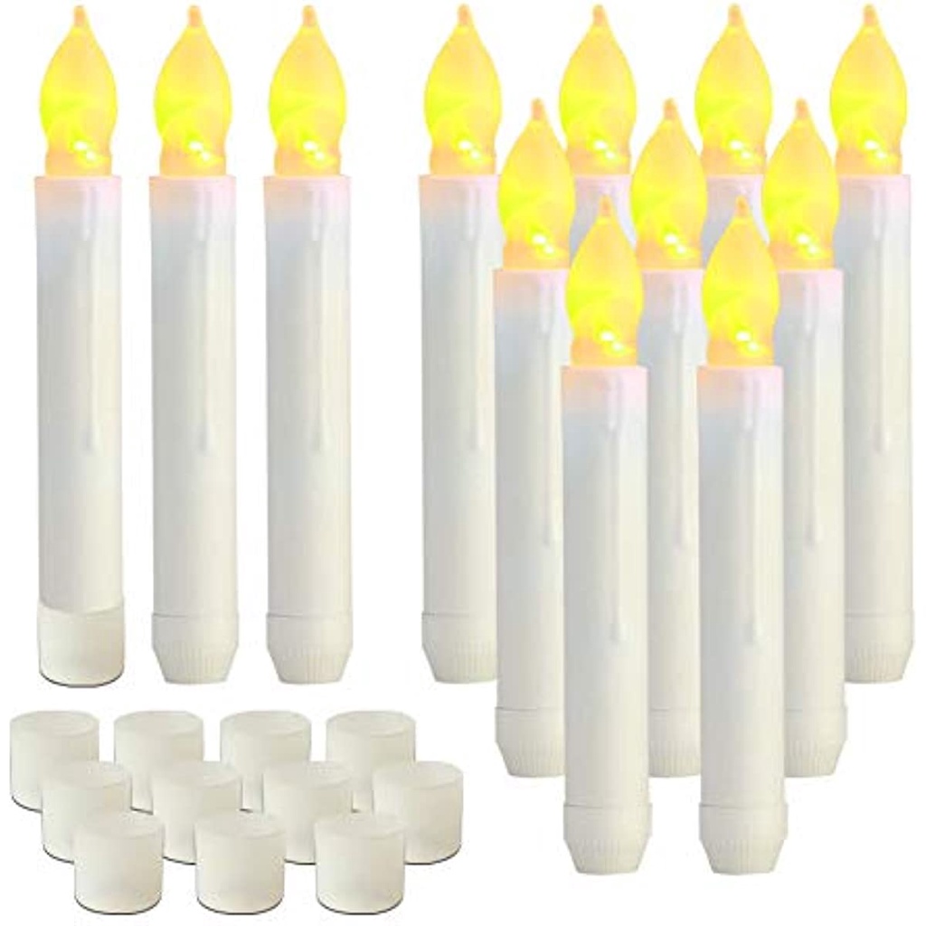 Raycare 12 件 LED 無焰錐形蠟燭燈,閃爍火焰浮動蠟燭,用於派對、教堂、聖誕裝飾品的電池供電錐形蠟燭
