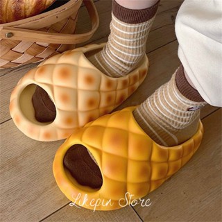 「KiraSole女鞋店」 3.5CM百搭鳳梨麵包拖鞋 EVA創意可愛涼拖鞋 防滑厚底拖鞋 韓國情侶拖鞋 搞怪居家涼鞋厚