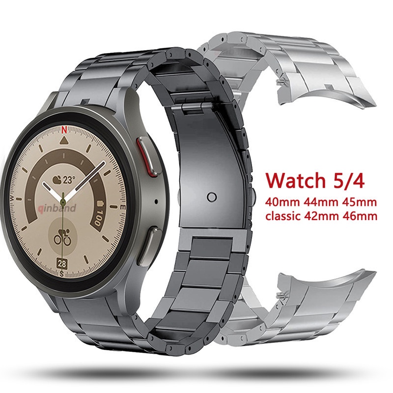 無縫隙鈦鋼金屬錶帶 適用於三星 Galaxy Watch 5 Pro/Watch4 Classic 三珠平扣鈦合金錶帶