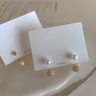 XIYA 簡約百搭氣質珍珠鋯石耳環 金色豆豆珍珠耳環