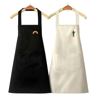 可愛韓版防油圍裙 彩虹仙人掌防水圍裙 家用廚房男女圍裙