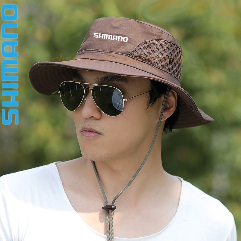 SHIMANO 2021禧瑪諾新款時尚夏季漁夫帽男士戶外釣魚遠足沙灘帽網眼透氣防紫外線太陽帽大號寬簷