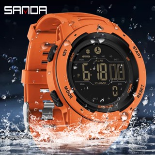 SANDA 品牌男士手錶運動計步器卡路里 50M 防水 LED 數字手錶軍用手錶 2145