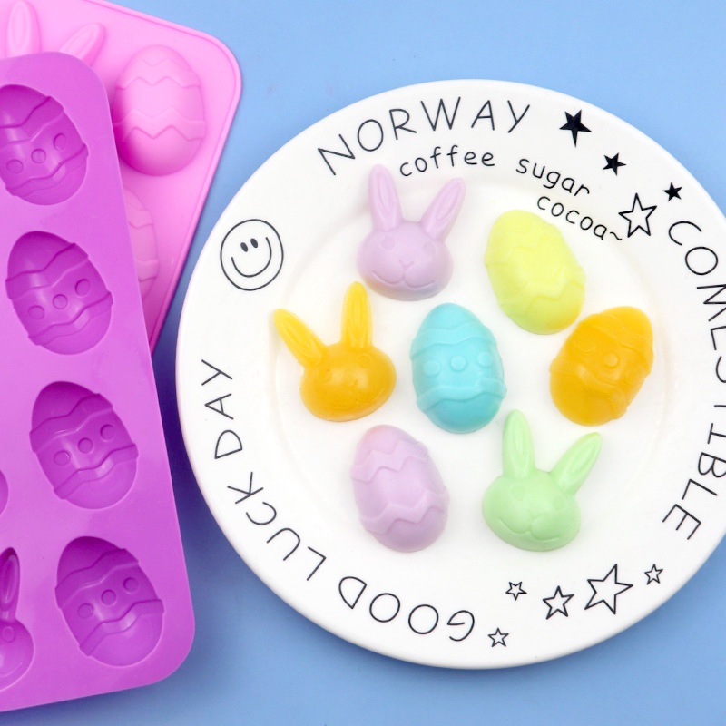 12孔復活節彩蛋兔子矽膠巧克力模具復活節系列蛋糕模具餅乾布丁果凍糖果模具家用diy烘焙工具