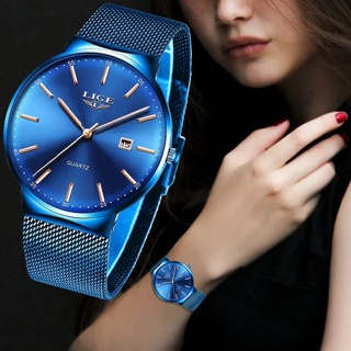 Lige 新款女士手錶品牌時尚藍色中性石英腕錶男士防水手錶