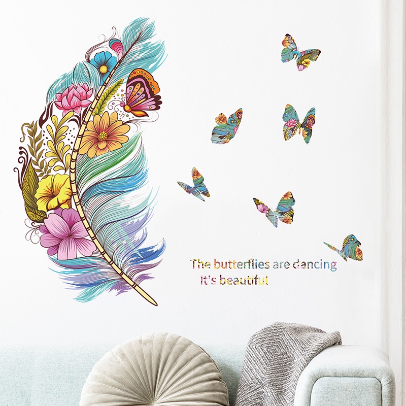 FX-B119卡通彩色羽毛蝴蝶兒童臥室玄關牆面美化裝飾牆貼