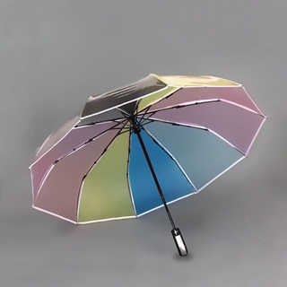 10骨加大全自動透明彩虹傘 摺疊三折雨傘 一鍵收傘