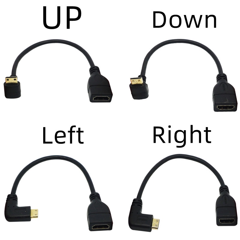 17 厘米上下直角迷你 HDMI 兼容轉 HDMI 公對母電纜,適用於筆記本電腦 HDTV C 型 HDMI 角適配器