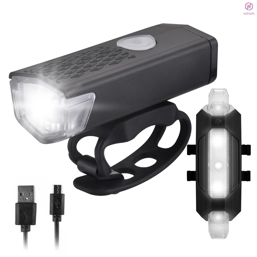 自行車燈套裝 USB 可充電自行車頭燈和尾燈防水自行車前大燈和背光燈雙前後強光【15】【新到貨】