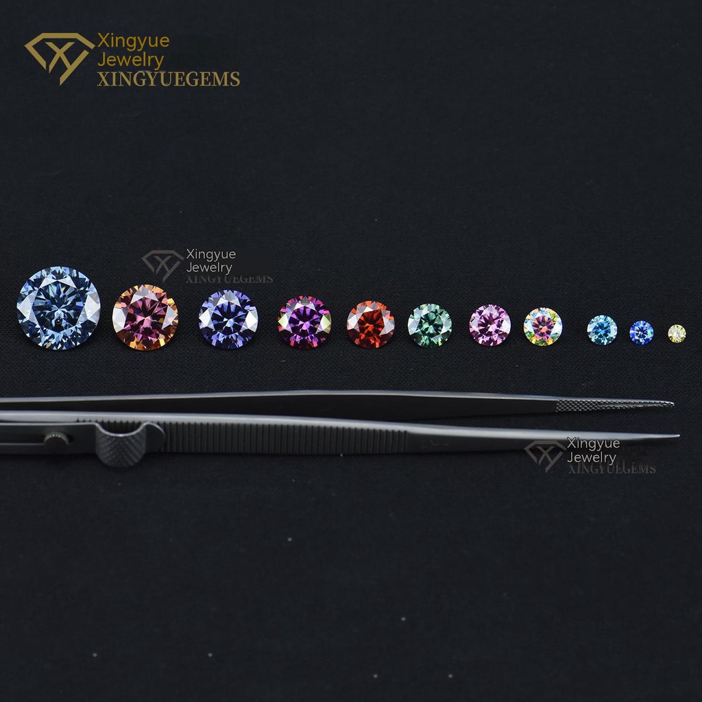彩色 莫桑石（5--9mm）裸石 人工鑽石 可過測鑽筆 帶鑑定證書 圓形 八星八箭切割