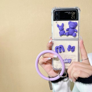 SAMSUNG 三星 Galaxy Z Flip 4 3 Flip3 Flip4 5G 韓國時尚可愛蝴蝶結熊大矽膠手環支