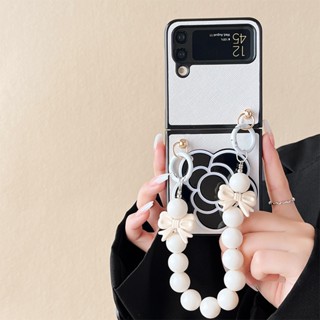 SAMSUNG 三星 Galaxy Z Flip 4 3 Flip3 Flip4 5G 韓國時尚可愛山茶花鏡便攜蝴蝶結珠