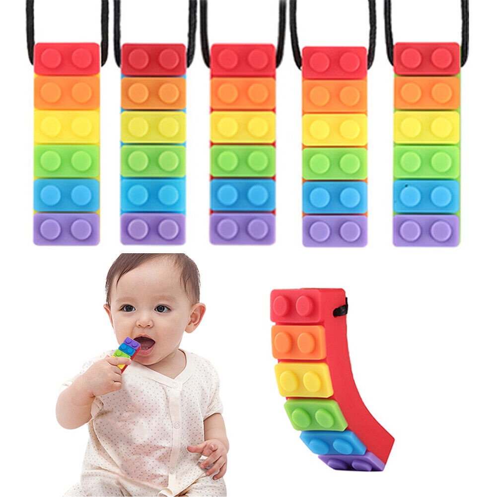 感官咀嚼項鍊男孩和女孩咀嚼牙膠矽膠彩虹吊墜棒自閉症咀嚼玩具