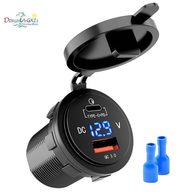 18w 快速充電 3.0 USB 車載充電器 48W Type-C PD 快速充電插座適配器,適用於汽車、船、房車、摩托