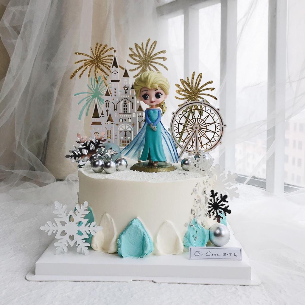 【現貨】【蛋糕擺件】 冰雪奇緣 蛋糕裝飾 女孩週歲艾莎愛莎蛋糕擺件 雪花城堡插件 公主生日