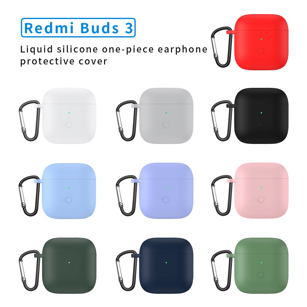 適用於 Redmi Buds 3 純色耳機配件保護套 紅米Buds 3 軟矽膠防刮殼帶掛鉤