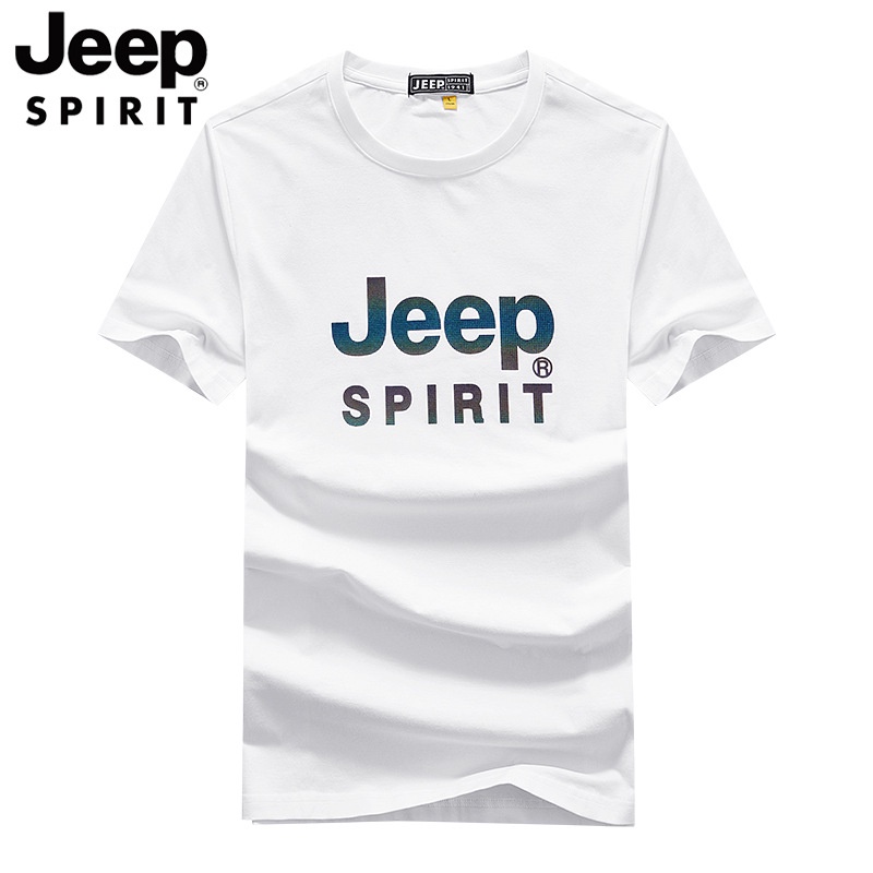 JEEP SPIRIT 新款夏季圓領寬鬆加大尺碼純棉短袖T恤男士舒適上衣服
