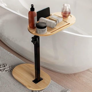 跨境竹製置物架浴室可伸縮手機平板支架竹製浴室浴缸收納置物架