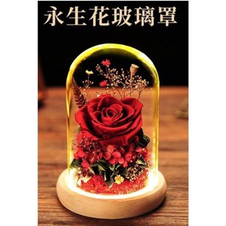 (臺灣現貨˙711免運 免費刻字) 永生花 玫瑰 玻璃罩 夜燈 真花 玫瑰 情人節 母親節 女友生日 畢業 禮物