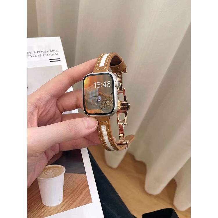 真皮蝴蝶扣錶帶 Apple Watch錶帶 iwatch錶帶 蘋果錶帶 適用iwatch SE S7 S8 Ultra