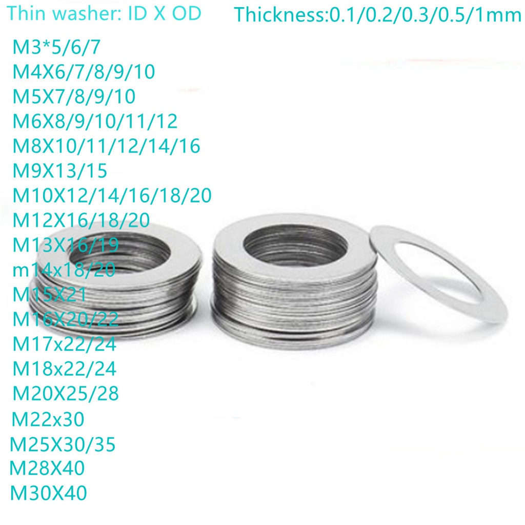 10-100pcs 0.1mm 0.2mm 0.3mm 0.5mm 1mm 不銹鋼平墊圈薄墊片高精度調節墊片 M1.6
