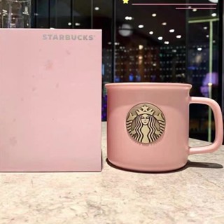 星巴克城市杯 星巴克馬克杯 星巴客馬克杯 星巴克馬克杯粉色款復古銅章水杯陶瓷咖啡杯355ml簡約牛奶杯禮盒
