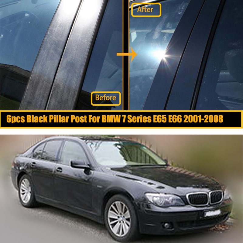 汽車外飾貼花!! 適用於 BMW 7 系 E65 E66 2001-2008 汽車中心柱貼紙裝飾貼花 - 6 件裝