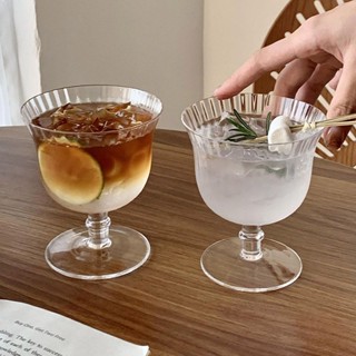 ins直條紋玻璃杯子拿鐵咖啡杯飲品杯蘇打氣泡水杯