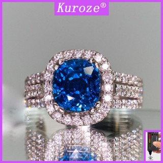 Kuroze 時尚方形藍鑽戒指 優雅藍寶石戒指