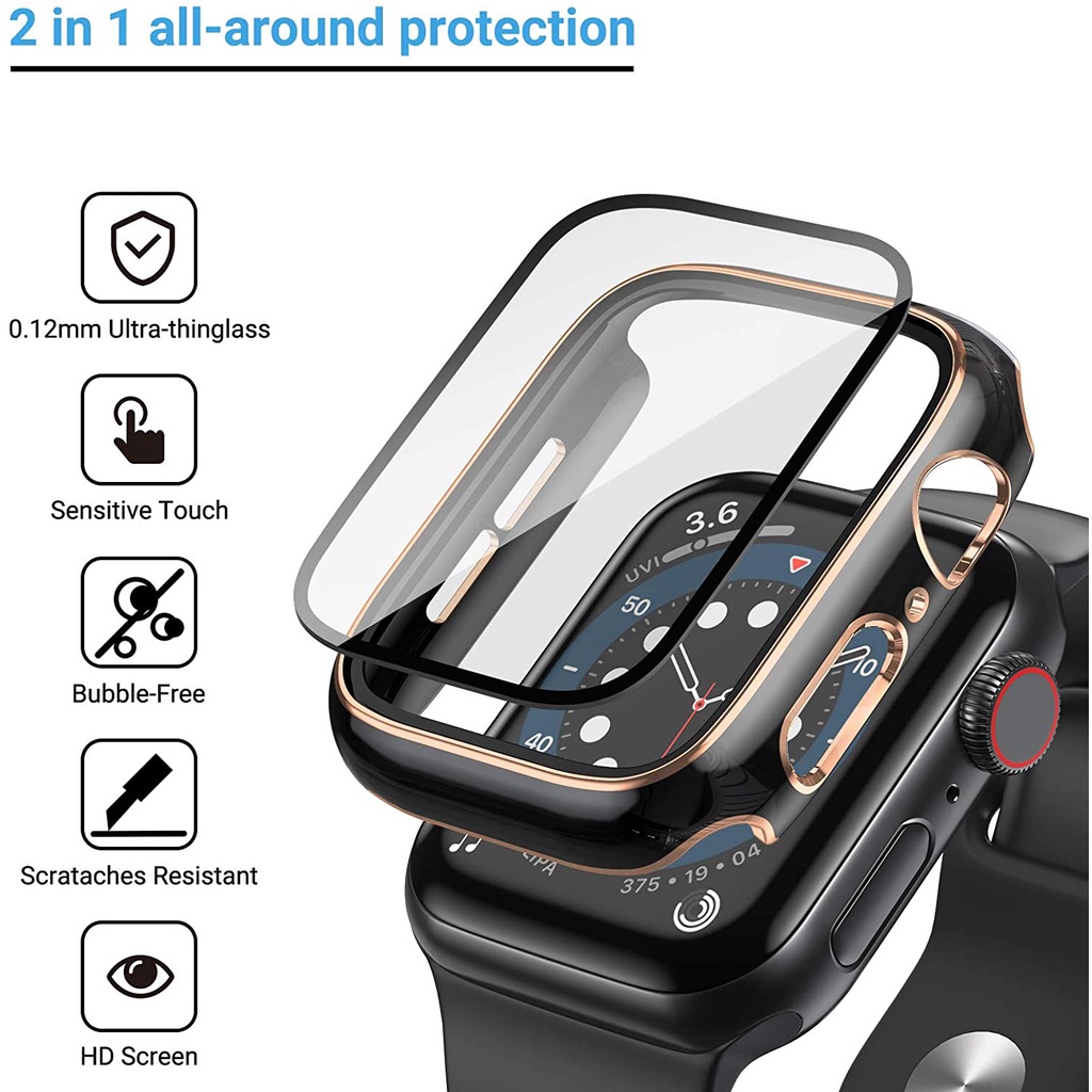 電鍍雙色 殼膜一體 適用於 Apple Watch 8 7 6 5 8代 41mm 45mm 蘋果手錶保護殼 全包硬殼