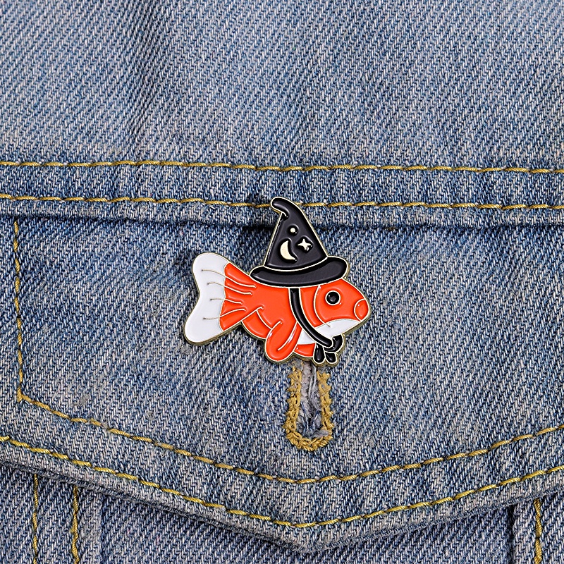 Cartoon Goldfish Hat Enamel Lapel Pin Creative Small Fish Ma
