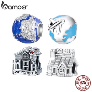 Bamoer 925 銀地球和房屋魅力珠子 DIY 手鍊配件