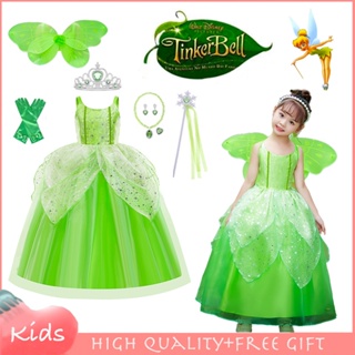 Tinkerbell Tinker Bell 服裝女孩公主裙帶翅膀聖誕萬聖節服裝精靈派對裝生日禮物兒童全套