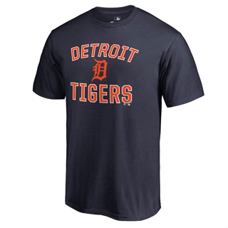 棒球聯賽老虎底特律老虎隊棉質上衣圓領短袖 T 恤