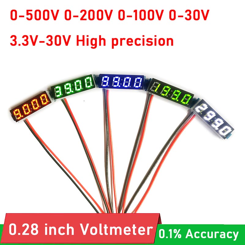 0.28 英寸 4 位數字 LED 電壓表 DC 0-500V 300V 0-200V 0-100V 0-10V 電壓面