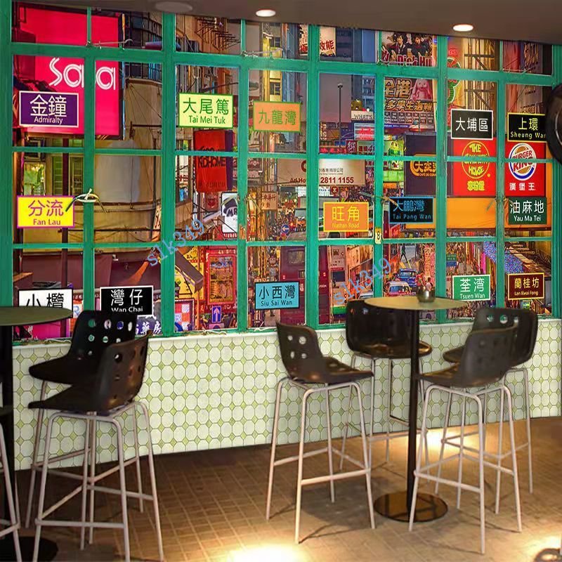 工業風飯店餐飲壁畫 立體背景個性牆布 港式茶餐廳裝飾壁紙