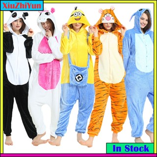 秋冬女式男式中性成人 Kigurumi 可愛縫線皮卡丘熊貓恐龍卡通連體衣兒童動物睡衣法蘭絨睡衣
