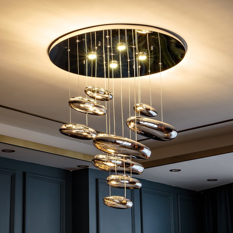 義大利挑高水滴餐廳客廳燈設計師高檔別墅臥室樣板間輕奢吊燈玻璃