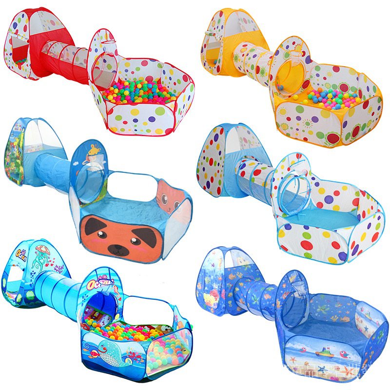 兒童三合一帳篷室內戶外遊戲屋 寶寶玩具 爬行钻洞陽光隧道筒 可投籃海洋球池