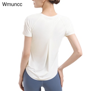 Wmuncc 瑜伽襯衫短袖運動 T 恤女式背部褶襉寬鬆健身上衣