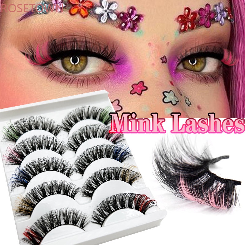 Dingsen 彩色睫毛 5 對 3D 水貂睫毛蓬鬆彩色睫毛混色假睫毛柔軟彩色纖毛閃光睫毛