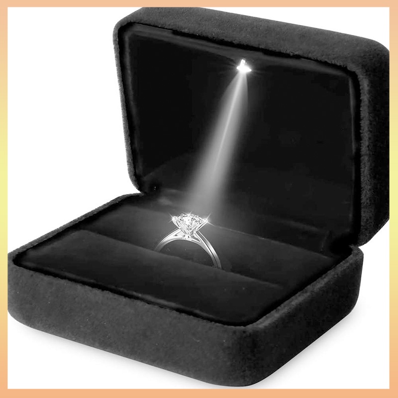 天鵝絨戒指盒 LED 燈首飾禮品盒訂婚和結婚戒指盒收納盒求婚收納盒