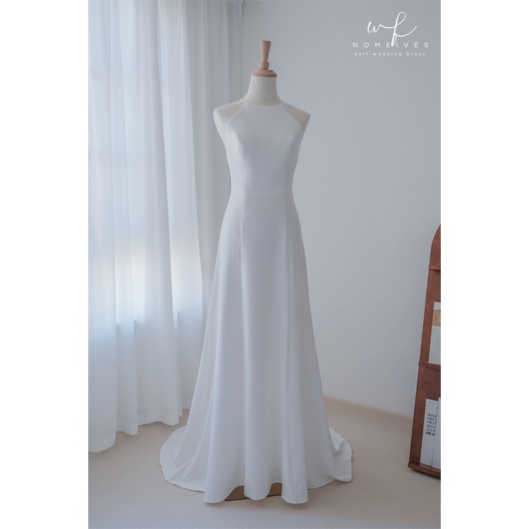 Ylff-brides 簡約法式高腰薄款緞面新娘輕薄婚紗ff250