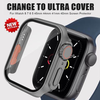 螢幕保護膜鋼化玻璃更換為超 PC 保護套相容 Apple Watch Series 9 8 7 45mm 41mm iW