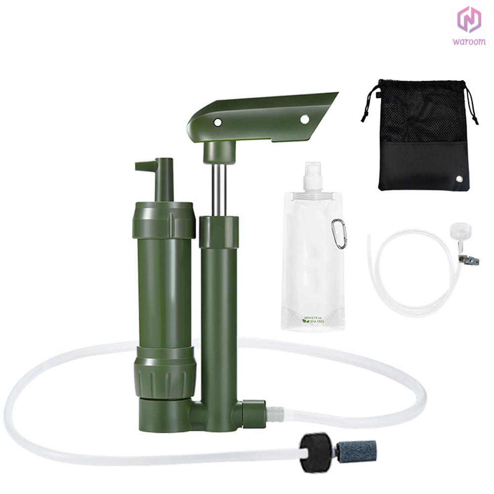 手動泵濾水器 3 級野營淨水器過濾系統生存裝備 0.01 微米帶 500 毫升水袋儲物袋,適用於戶外野營徒步旅行背包 [