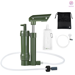 手動泵濾水器 3 級野營淨水器過濾系統生存裝備 0.01 微米帶 500 毫升水袋儲物袋,適用於戶外野營徒步旅行背包 [