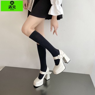 粗跟瑪麗珍鞋 高跟鞋 瑪麗珍鞋 厚底高跟鞋 女鞋 日系jk小皮鞋女 厚底鬆糕法式英倫風粗跟增高瑪麗珍單鞋 鞋 白色高跟鞋