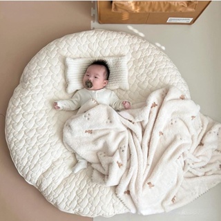 嬰兒爬行墊韓國加厚乳膠圓形墊兒童坐墊純棉圓形地毯 嬰兒遊戲墊