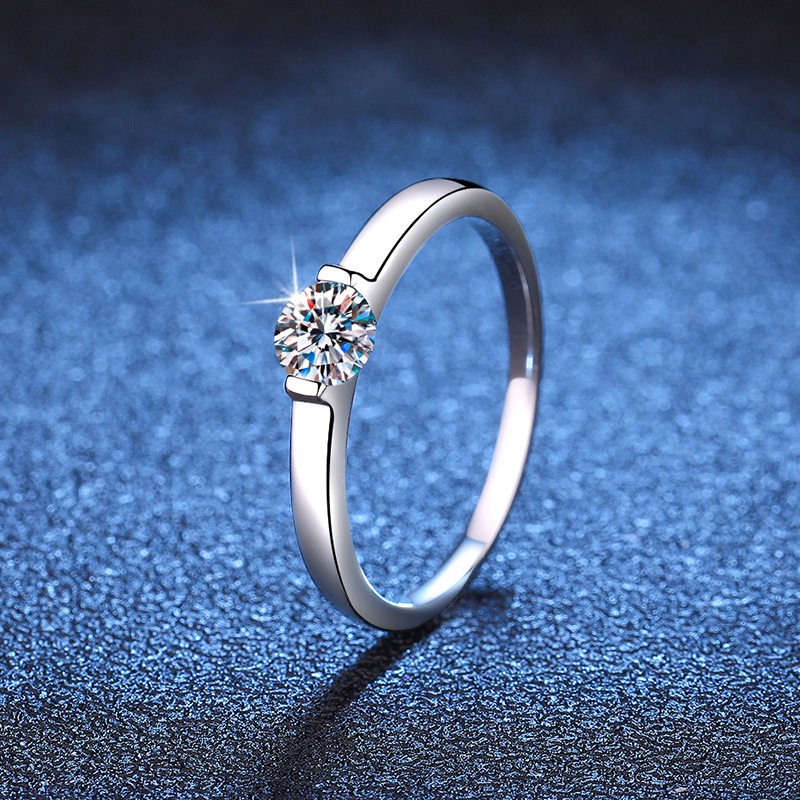 莫桑石（5mm） 戒指 女 925銀 0.5克拉D色 莫桑石 可過測鑽筆 帶鑑定證書 跨越星河簡約 戒指