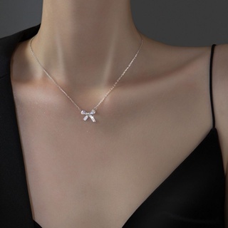 Rinhoo 時尚金色蝴蝶結吊墜項鍊女士銀色創意鑽石項鍊節日禮物